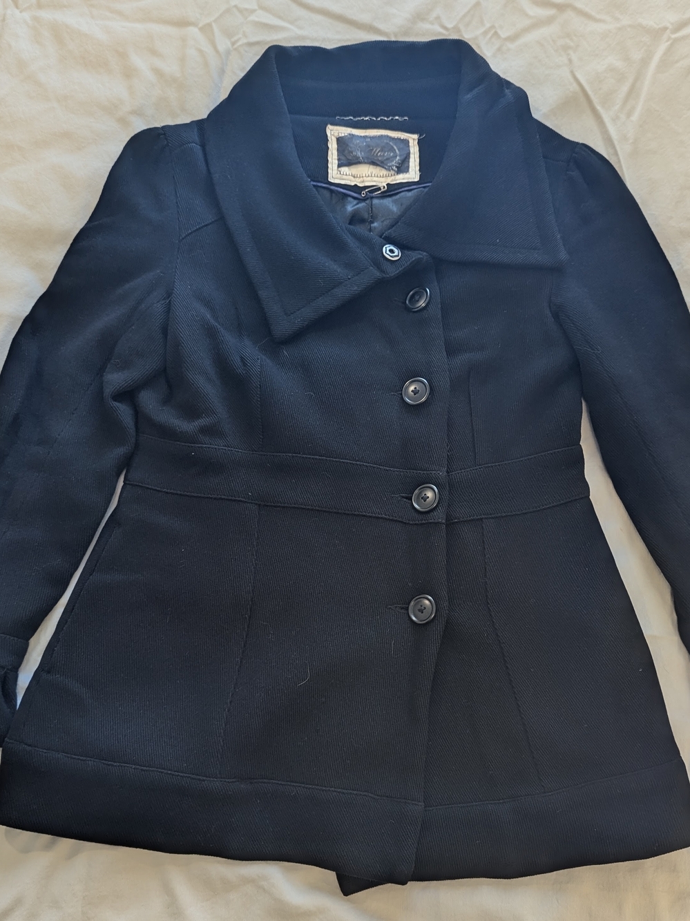 Women’s Black Wool-Blend Peacoat Jacket - Mavi
